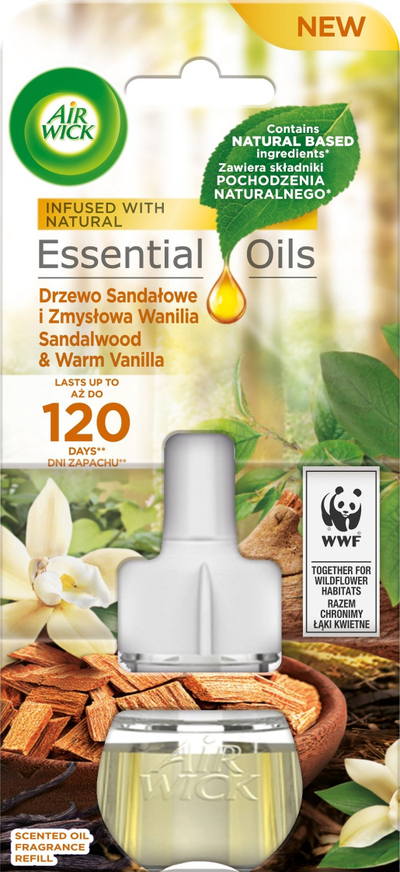 Refill për aromatizues elektrik Air Wick Essential Oils, sandall dhe vanilje, 19 ml
