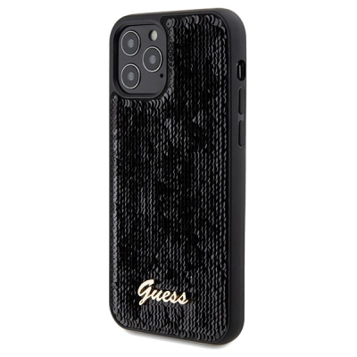 Kapak telefoni Guess Sequin për iPhone 12 / 12 Pro, me sekuina, i zi