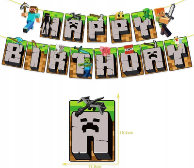 Garlandë dekorative Minecraft Happy Birthday, 2m, për dit’ lindje, shumëngjyrëshe