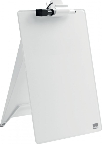 Tabelë xhami për tavolinë Nobo Glass Desk Sign, vertikale, 216x297 mm, e bardhë