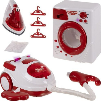 Set lodrash shtëpiake për fëmijë 22570, 3 në 1, hekur lavatriçe fshesë me korrent, shumëngjyrësh