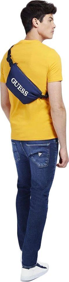 Çantë mesi Guess Quatro, për burra, tekstil, blu navy