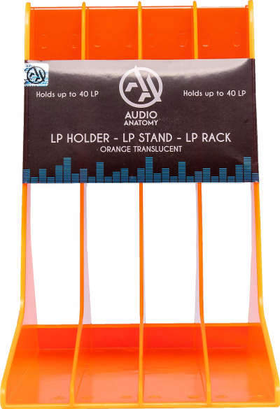 Mbajtëse vinilesh Audio Anatomy LP Holder, mban gjer në 40 LP, plastikë HIPS, portokalli transparente