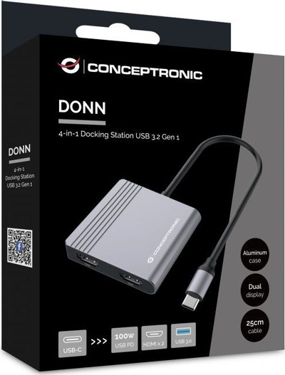 Docking station Conceptronic DONN13G, 2x HDMI, USB 3.2, gri