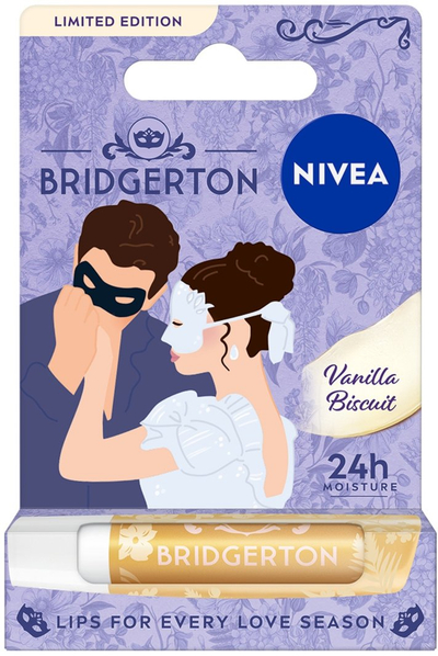Balsam buzësh Nivea Bridgerton Vanilla Biscuit, 24h hidratim, 4.8g