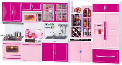 Set kuzhine për kukulla LEAN Toys, frigorifer dhe sobë, me aksesorë, rozë
