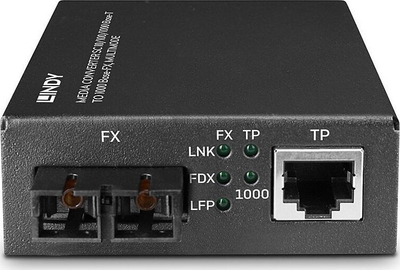 Konvertues rrjeti LINDY 25119, 10/100/1000Mbit/s, RJ45 në fibër, i zi