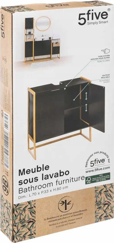 Mobilje banjoje 5five Natureo Black, me 2 dyer, MDF me bambu, e zezë