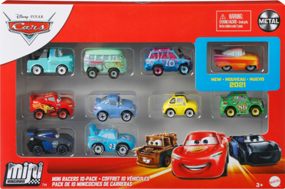 Set maketash metalike Disney Pixar Cars Mini Racers Variety, 10 copë, shumëngjyrëshe