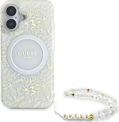 Mbulesë telefoni Guess GUHMP16SHCPOFPH për iPhone 16 6.1", MagSafe, e bardhë me lule
