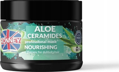 Maskë flokësh Ronney Aloe Ceramides, ushqyese, për flokë të thatë dhe pa shkëlqim, e zezë