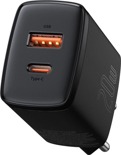 Karikues muri Baseus Compact CCXJ-B01, 1x USB-A 1x USB-C, 3A, i bardhë