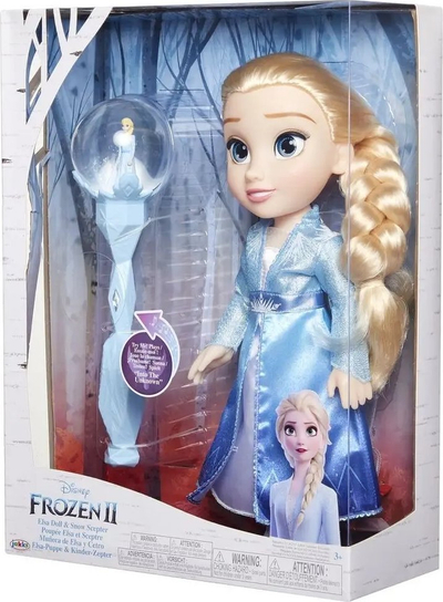 Kukull Disney Frozen 2 Elsa, me skeptër muzikor, 35cm, ngjyrë blu