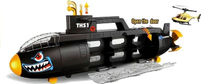 Играчка подморница во форма на ајкула Shark Submarine, сет со автомобили и хеликоптер, повеќебојна