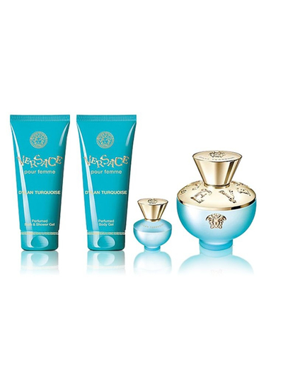 Set Versace Dylan Blue Pour Turquoise Eau De Toilette 100 ml + Eau De Toilette 5 ml + Losion trupi 100 ml + Xhel dushi 100 ml