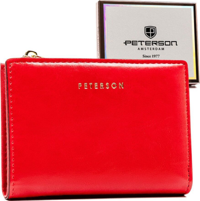 Portofol grash Peterson, lëkurë ekologjike, RFID STOP, i kuq