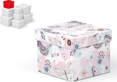 Kuti dhuratash Gift Box C-C008-C, 12x12x10cm, karton i trashë, me flutra dhe lule