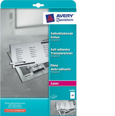 Fletë vetëngjitëse transparente Avery Zweckform 3482, A4, 25 fletë, transparente