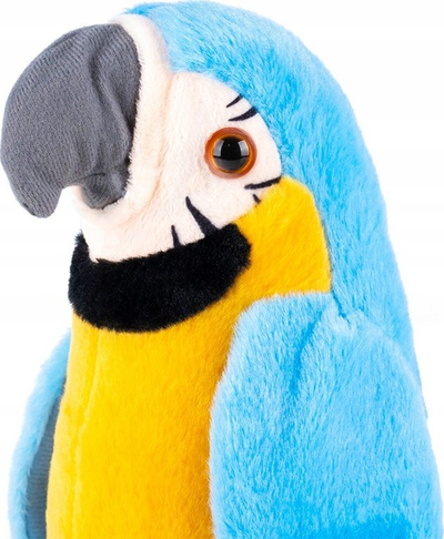Lodër pelushi papagall Talking Parrot, interaktive, që përsërit zërin, blu e verdhë