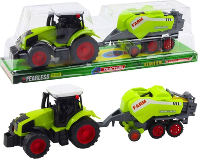 Lodër traktor ferme me rimorkio për bale, plastik, jeshile