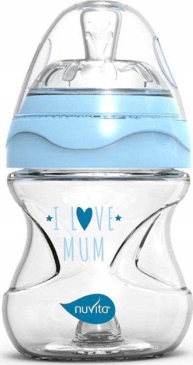 Biberon qelqi Nuvita Glass Bottle, 140ml, blu