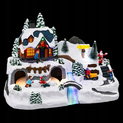 Dekor kristlindjesh Fééric Christmas Town Holiday Scene Winter, skenë dimërore, 12 LED, shumëngjyrëshe