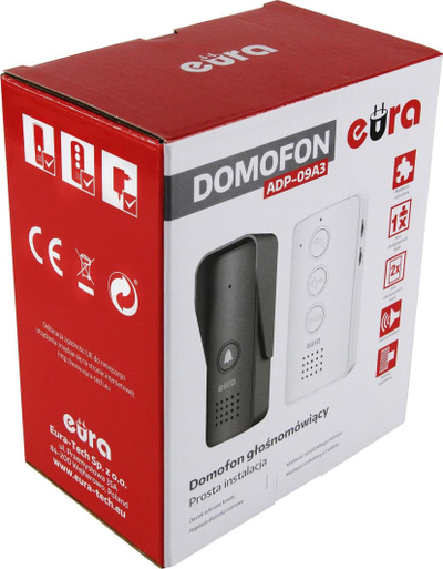 Interfon pa receptor EURA ADP-09A3, dy hyrje, IP44, i bardhë