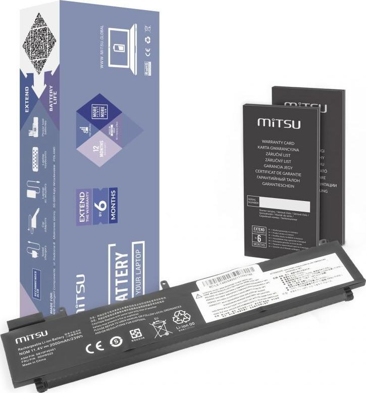 Bateri e jashtme Movano Mitsu Lenovo ThinkPad T460s T470s, Li polymer, 2000mAh, e zezë