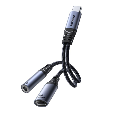 Adapter USB C Joyroom SY C02, 2 me 1, 60W, me Jack 3.5mm, i zi