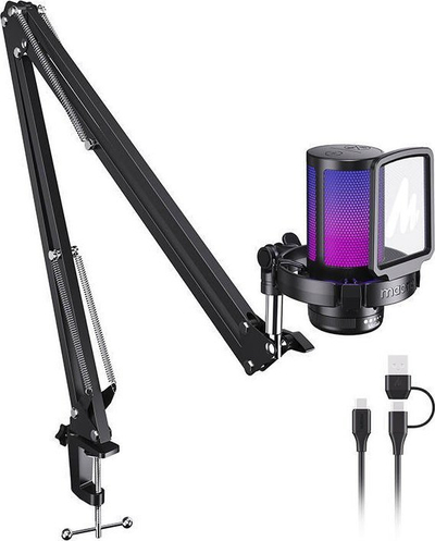 Mikrofon gaming Maono DGM20 S, me krah montues, me ndriçim RGB, i zi