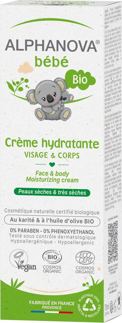 Krem fytyre edhe trupi për bebe Alphanova Bebe Moisturizing, 75 ml, për lëkurë të ndjeshme