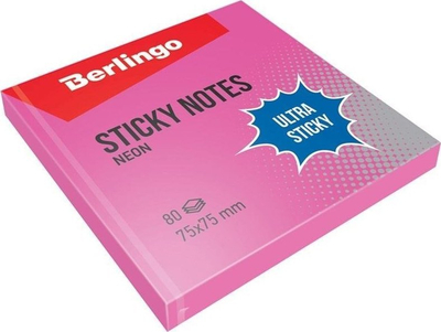 Bllok shënimesh vetëngjitës Berlingo, 75x75mm, 80 fletë, rozë neon