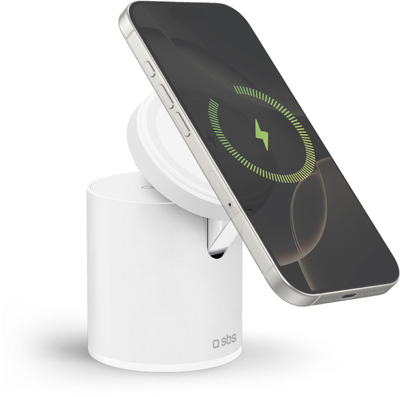 Полнач со магнетна база SBS Power Dock TEWIRMAGFOLD2IN1, 2 во 1, 15W, бел
