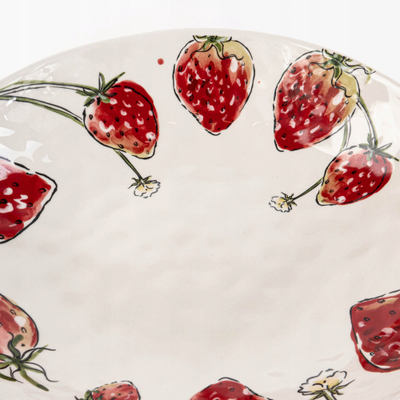 Enë dekorative Boltze Home Strawberry, qeramike, 34 cm, e kuqe me të bardhë