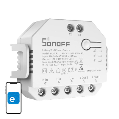 Ndërrues i mençur WiFi Sonoff Dual R3