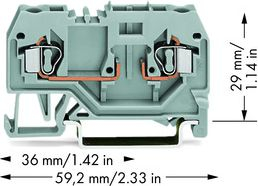 Terminal shine Wago 281-916, 2 përçues, 4mm², gri