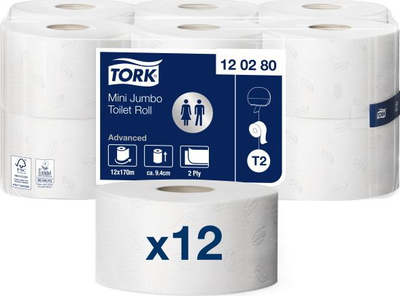 Letër higjienike Tork Mini Jumbo Advanced, 2 shtresa, e bardhë