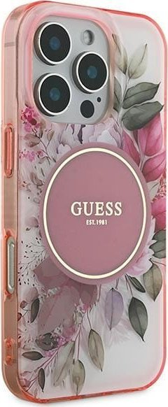 Kapak telefoni Guess GUHMP16XHFWBDCEP për iPhone 16 Pro Max 6.9", hard case, me lule, rozë