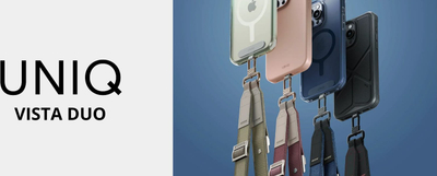 Rrip lanyard universal për telefon Uniq Vista Duo, magnetik, blu me bezhë
