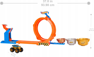 Set lojrash Hot Wheels Monster Trucks Loop and Flip Trophy Challenge me kamion Bigfoot 1:64, metalik, shumëngjyrësh