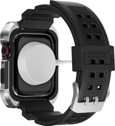 Set rrip dhe mbrojtëse Kingxbar CYF134 për Apple Watch 44/45mm, çelik inox, argjendtë