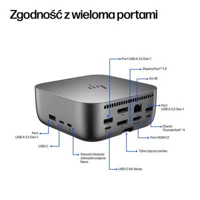 Dok stacion HP Thunderbolt 4 Dock Ultra G6, 180W, shumë porta USB dhe video, i zi