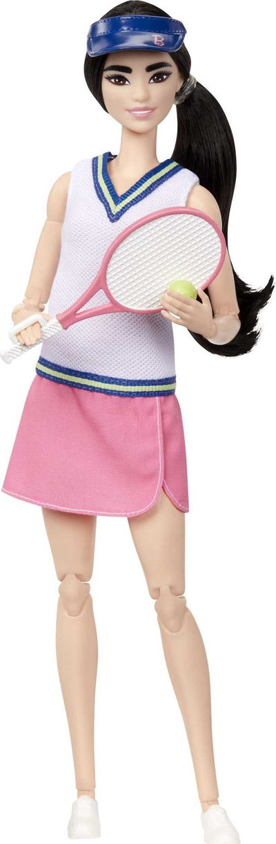 Kukull Barbie Mattel Made to Move Tenisiste HKT73, me raketë edhe top tenisi, shumëngjyrëshe