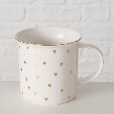 Filxhan porcelani Boltze Dilara, 370ml, zemra të arta, i bardhë