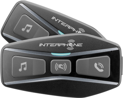 Sistem komunikimi Bluetooth për helmetë Interphone U-com 4 Double Pack, Bluetooth 5.0, set për 2 persona, i zi