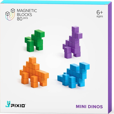 Lodër magnetike PIXIO Mini Dinos, blloqe për ndërtim, set për kalamaj, me shumë ngjyra
