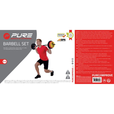 Set shtangë Pure2Improve Fitness Barbell P2I, 20 kg, me disqe çimentoje, shumëngjyrësh