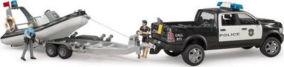 Set lodrash Bruder Dodge RAM 2500 Police 02507, kamionçinë policie me varkë, me figura