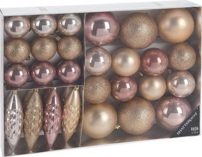 Set zbukurimesh për pemë H&amp;S, 31 copë, plastikë, Ø5/6/8cm, ngjyra metalike të përziera