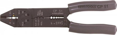 Pinca krimpuese Teng Tools CP51, 9", për zhveshje kabllosh, ngjyrë e zezë